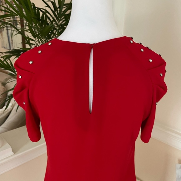 Zara Red Dress With Rhinestone Shoulder Detail - Picture 6 of 7